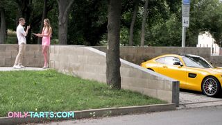 Olivia Sparkle fucks rich guy on car hood for gifts
